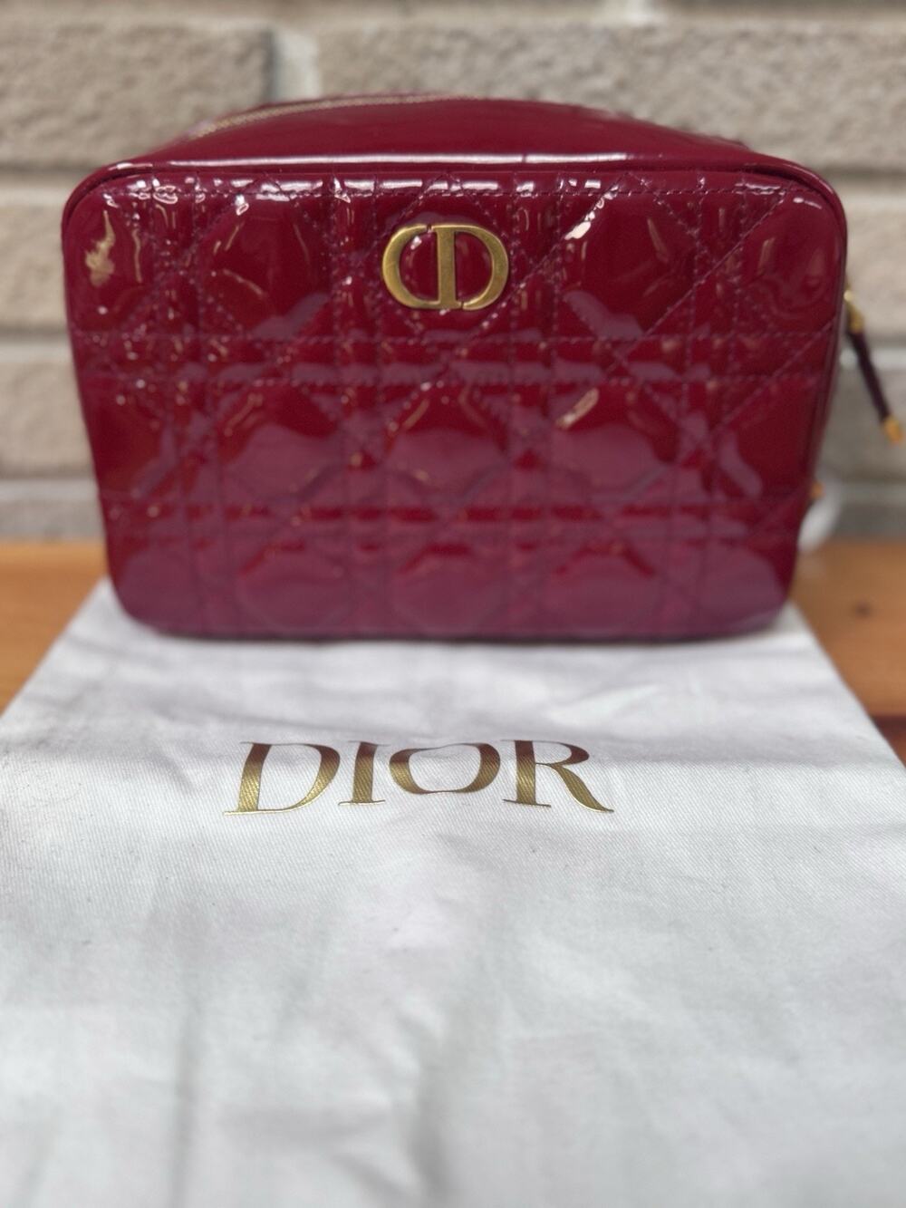 Christian Dior Cannage Patent Leather Pouch/clutch/cosmetic Bag Italy Auth